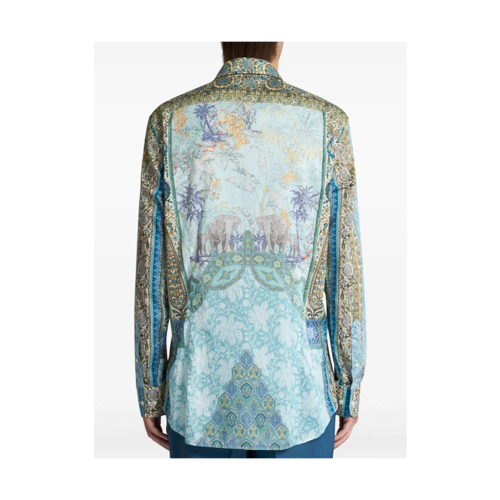 ETRO Blauw Aqua Knoop Spread Kraag Shirt Multicolor Heren
