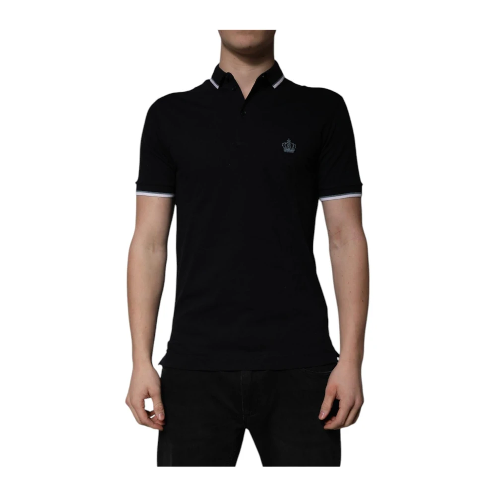 Dolce & Gabbana Men's Black Crown Embroidered Polo T-Shirt Extra Small