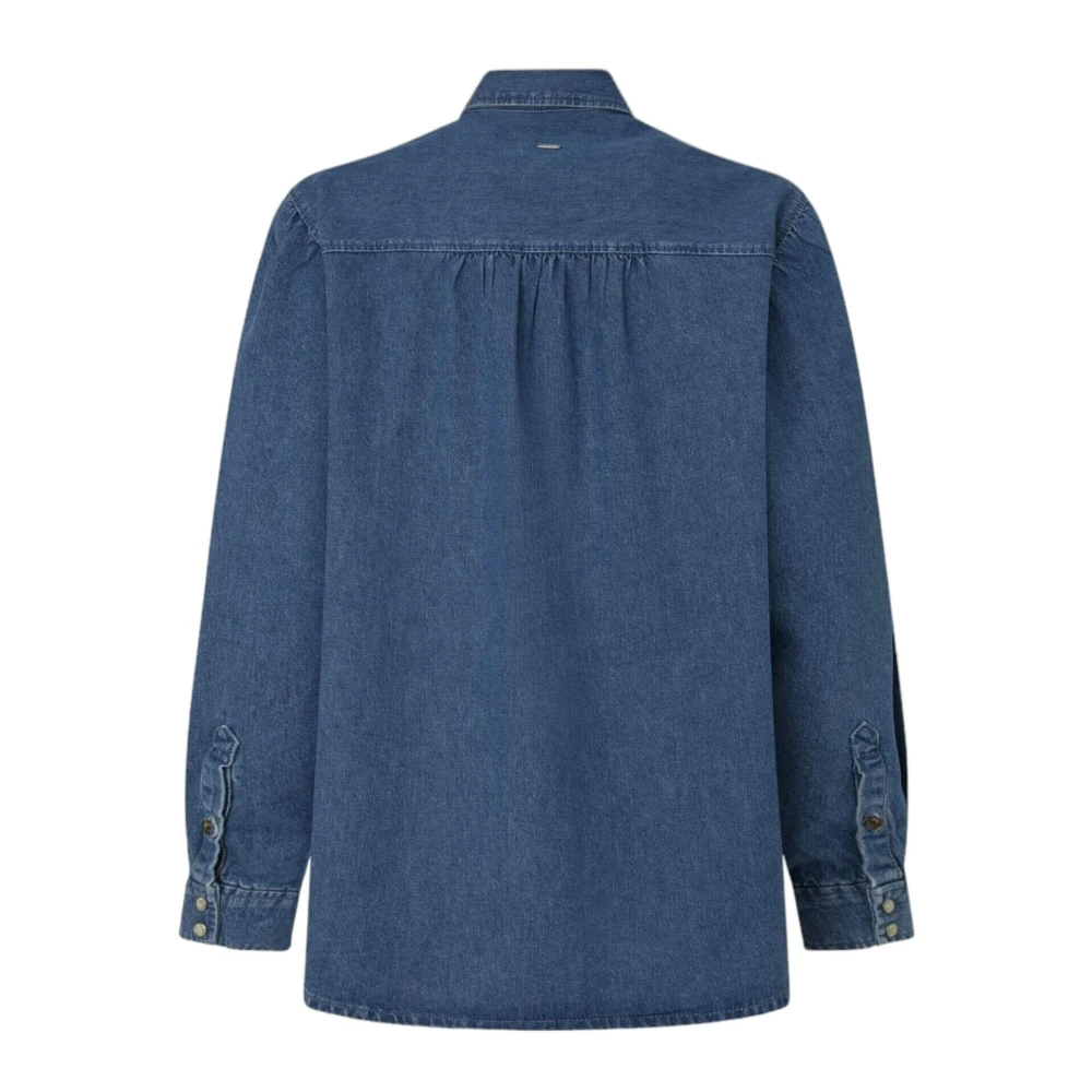 Pepe Jeans Sparkle Denim Boyfriend Shirt met Strass Details Blue Dames