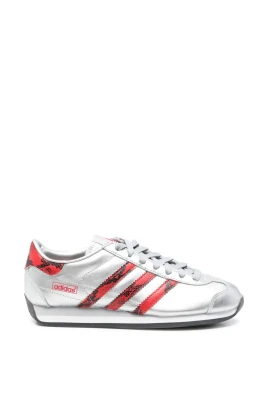 Grå Lädersneakers med Snakeskin Detalj