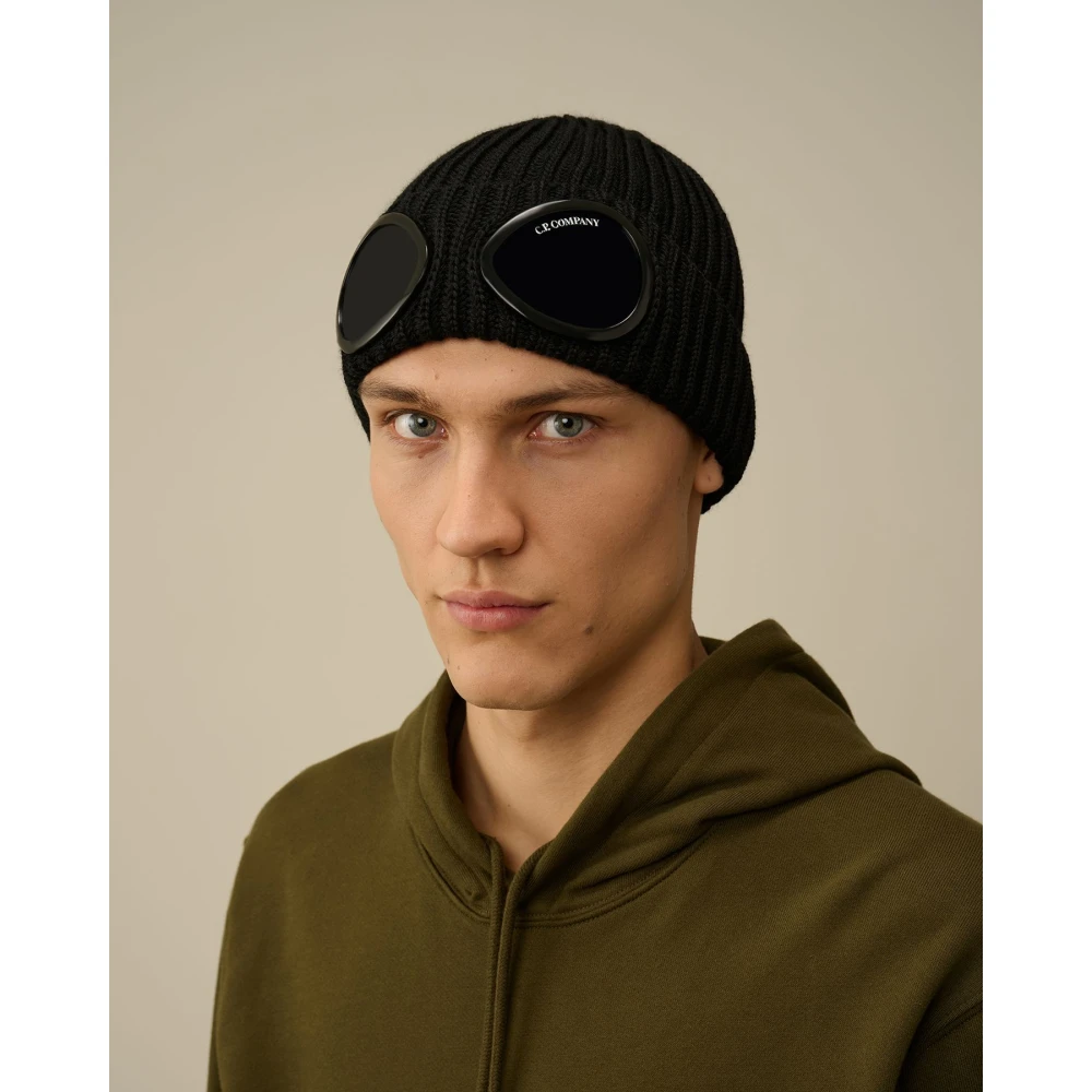 C.P. Company Wollen Goggle Beanie Muts Zwart Black Heren