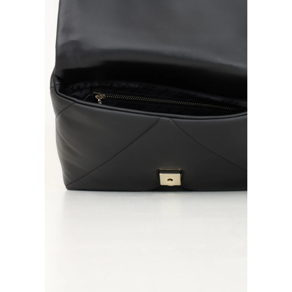PATRIZIA PEPE Gewatteerde zwarte schoudertas met gouden ketting Black Dames