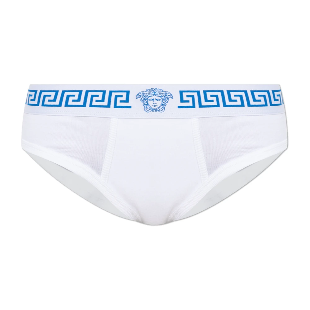 Versace Vrouw Wit Ondergoed Dames, S, Katoen, Geribbelde Katoenen Jersey Slips