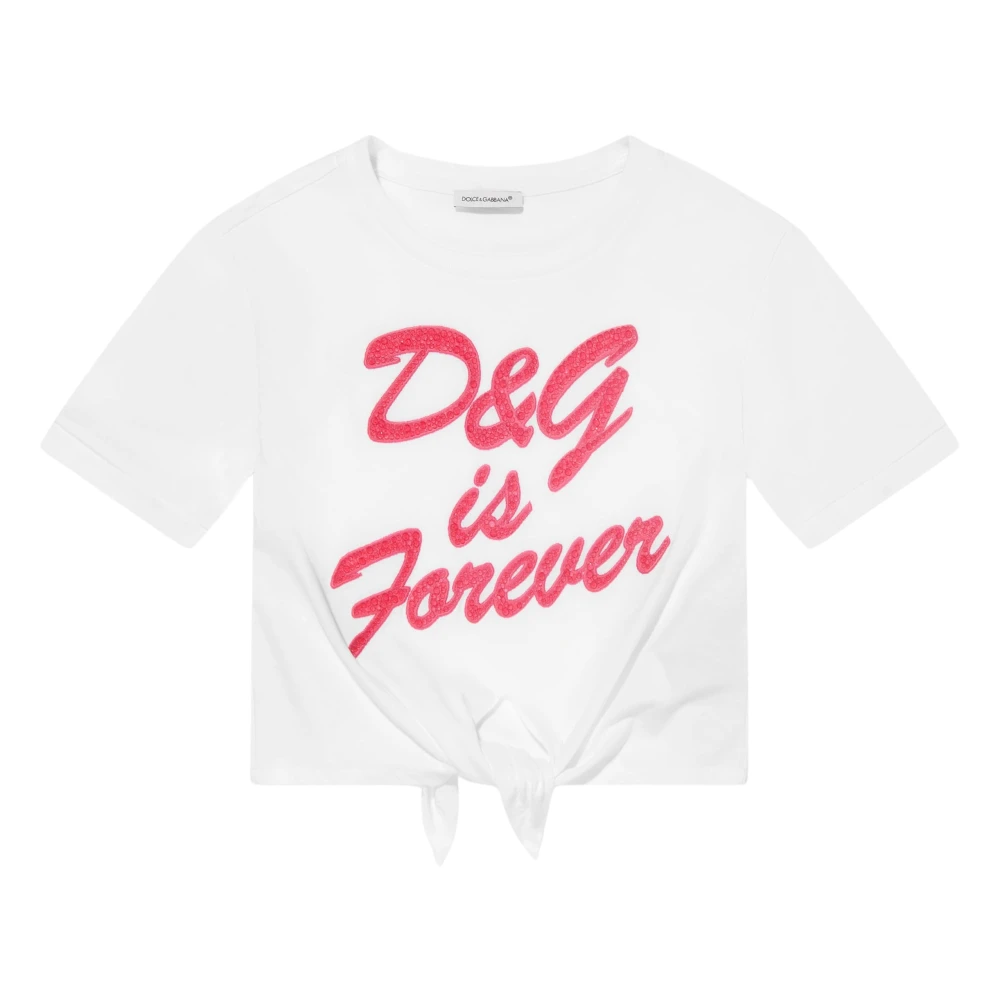 Dolce & Gabbana , Kids Short Sleeve T-Shirts, Female, White, 5 Y, Girls Logo Tie Front T-Shirt