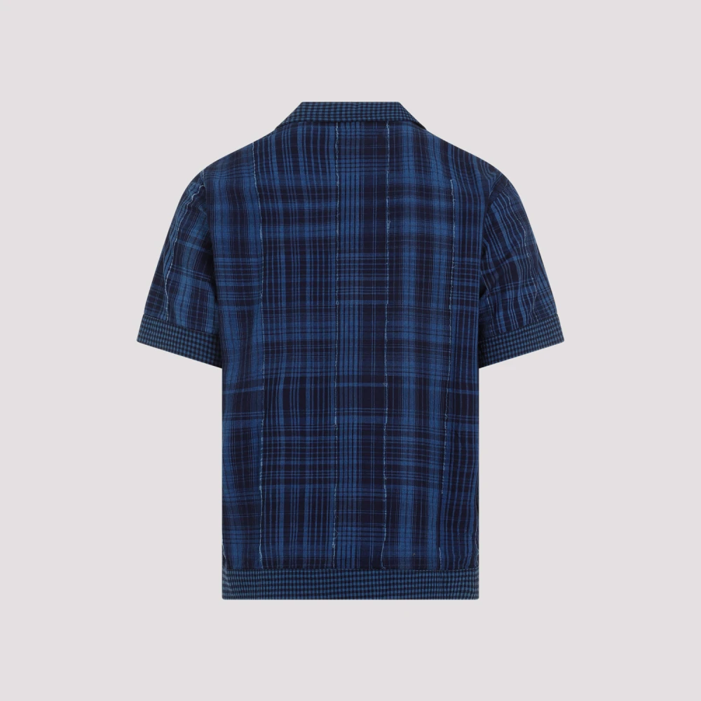 Universal Works Indigo Geruite Bowling Kraag Shirt Blue Heren