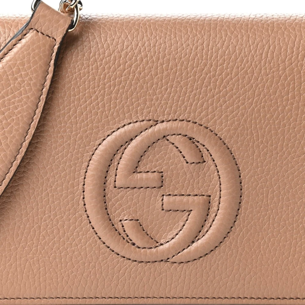 Gucci Soho Leather Wallet On Chain Clutch Crossbody Beige Dames