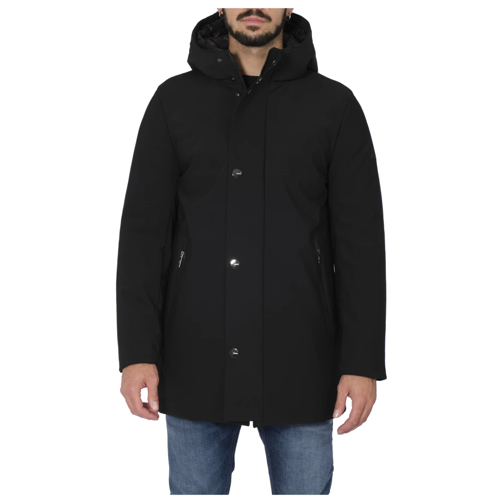 Hèskimo Mannelijk Zwart Jassen Heren, S, Lungo Con Capp. Softshell Bonded Bottoni In Metallo