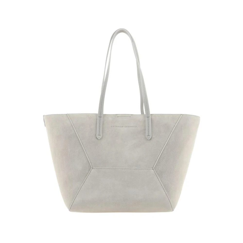 BRUNELLO CUCINELLI Geometrische Panel Suède Tote Tas Beige Dames