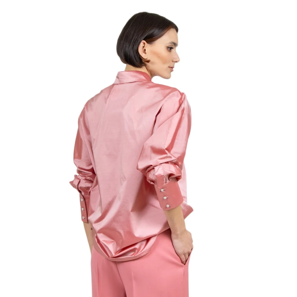 Max Mara Studio Zijden Aquamarijn Shirt Juweelknoop Pink Dames
