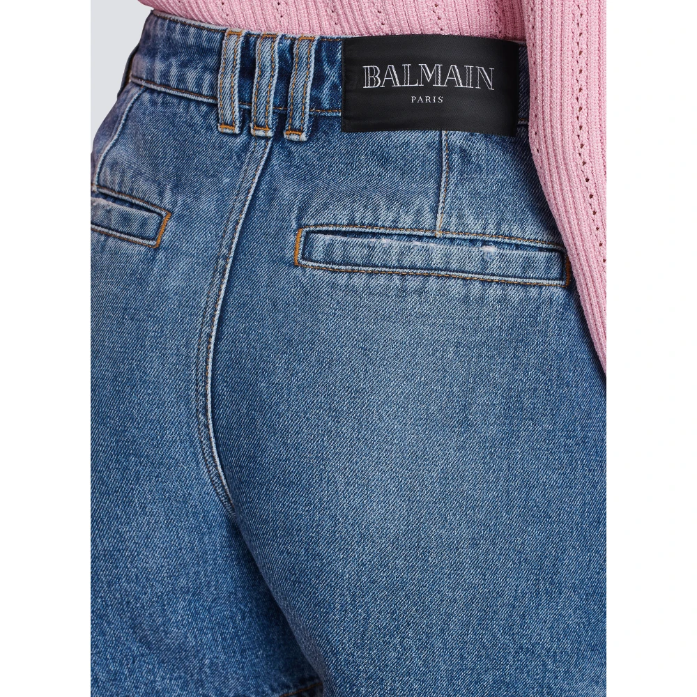 Balmain Denim shorts met knopen Blue Dames
