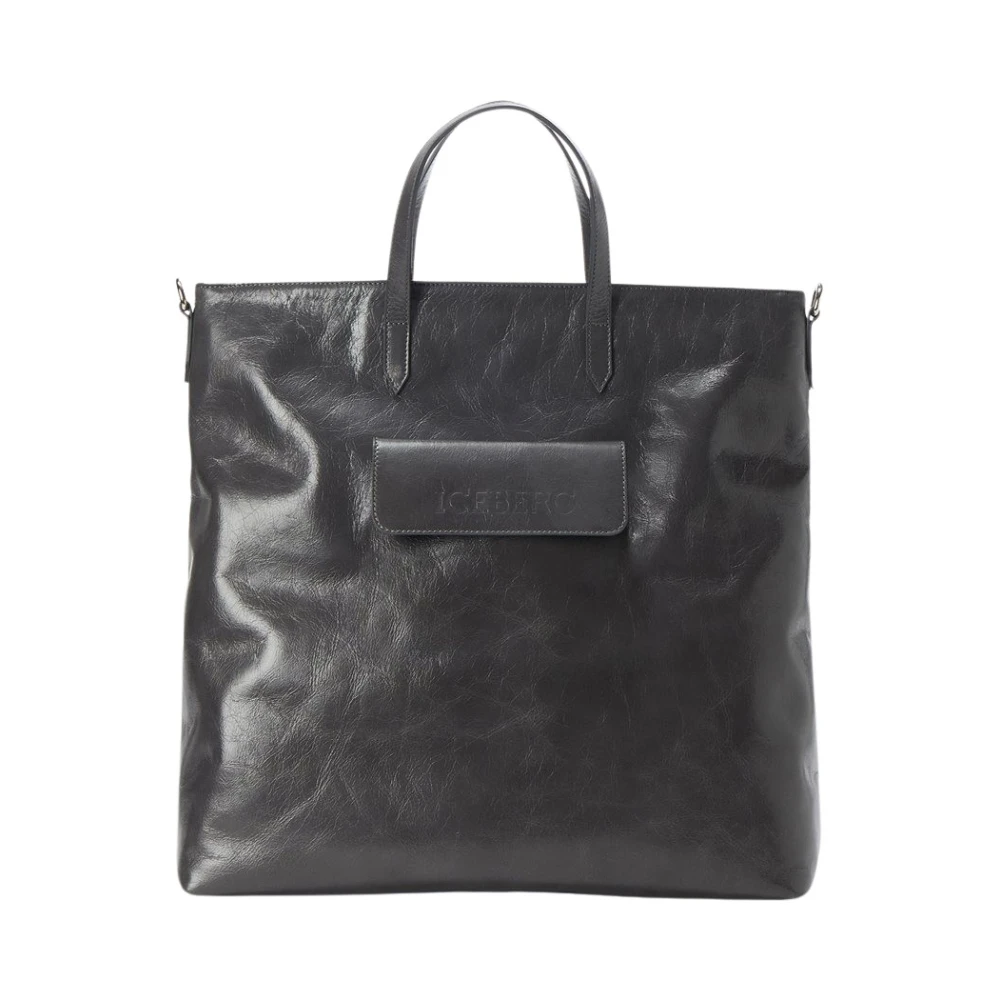 Iceberg Alias leren shopper tas met zaksluiting en logo Gray Dames