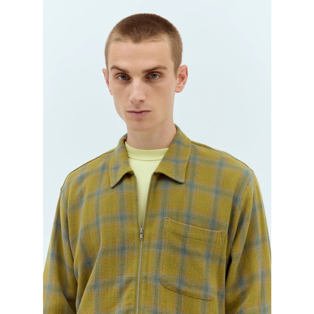 Stüssy Geruite Katoenen Shirt Rits Voorkant Green Heren