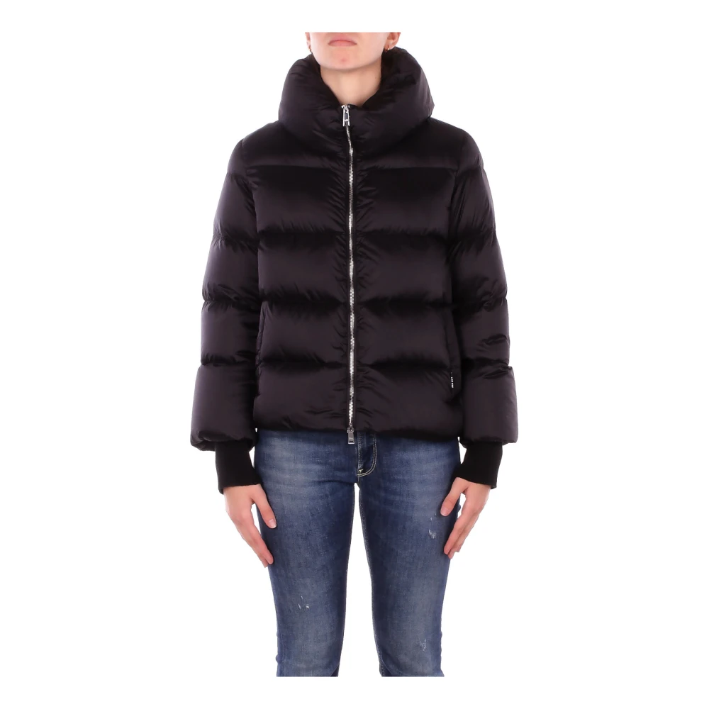 Add Women's Black Down Jacket With Funnel Neck And Zip - Down Jackets - L - Jackets