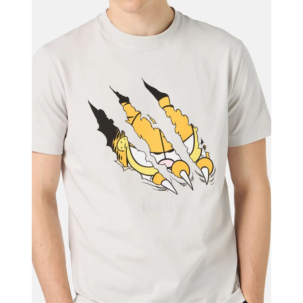 Iceberg Beige katoenen jersey T-shirt met Garfield-print en geborduurd logo Gray Heren