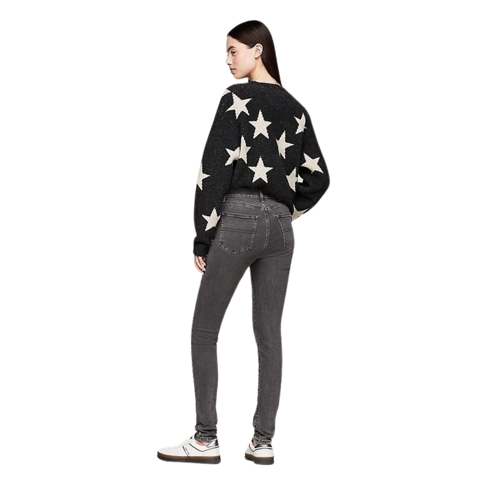 Tommy Hilfiger Zwarte Skinny Fit Jeans met Knoopsluiting Black Dames