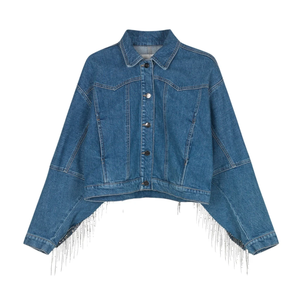 Western Style Denimjakke med Glitrende Frynser