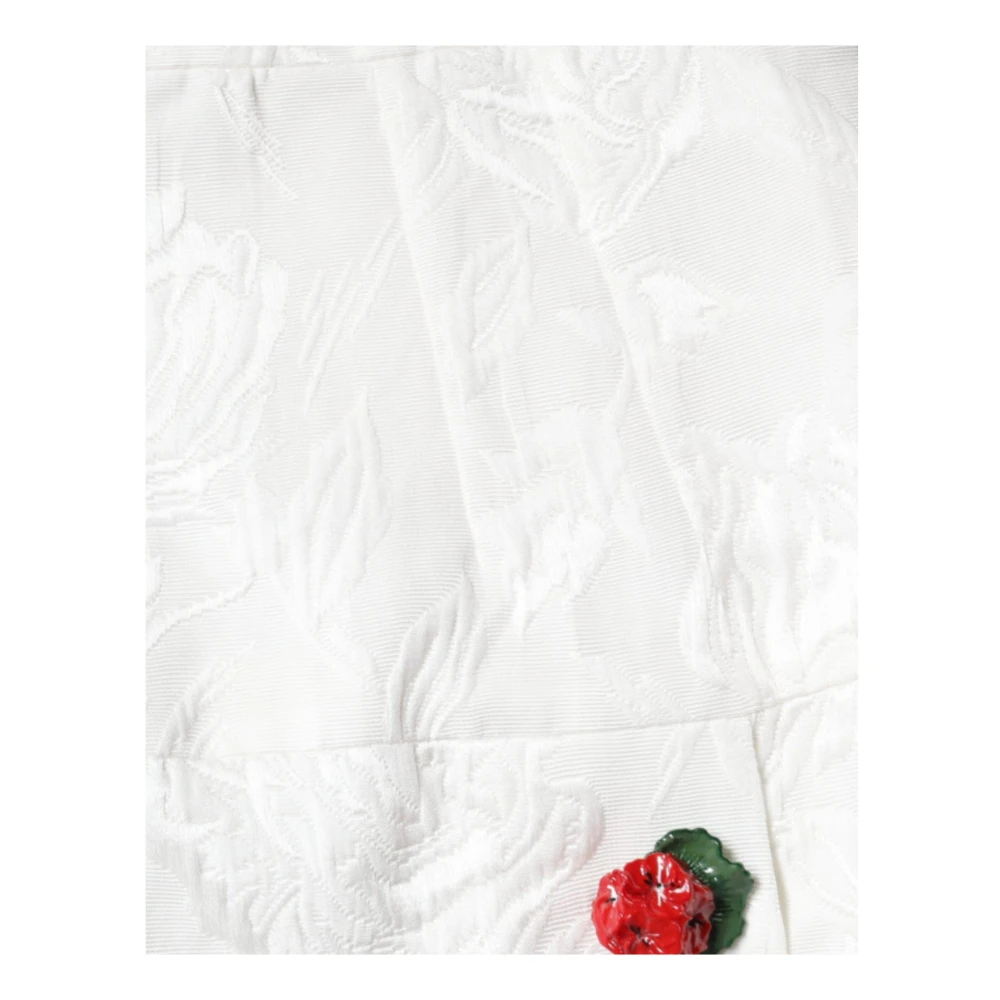 Dolce & Gabbana Witte Bloemen Brokaat High-Waist Mini Rok White Dames