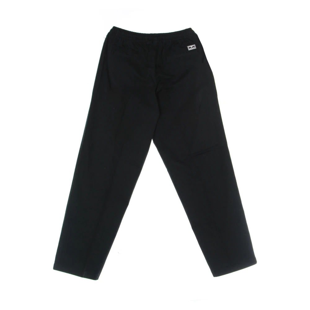 Obey Zwarte Twill Lange Broek Elastische Trekkoord Black Heren