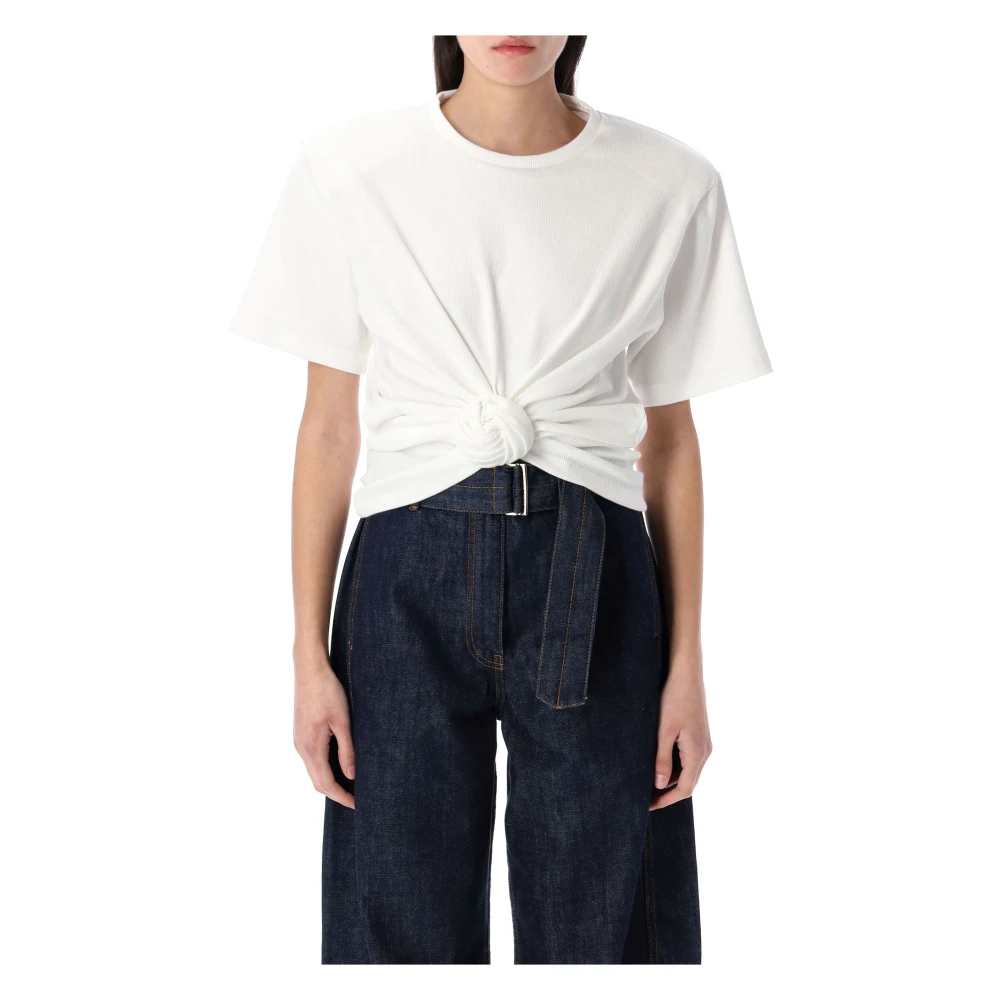 Magda Butrym Crème Geknoopt T-shirt met Schoudervullingen Beige Dames