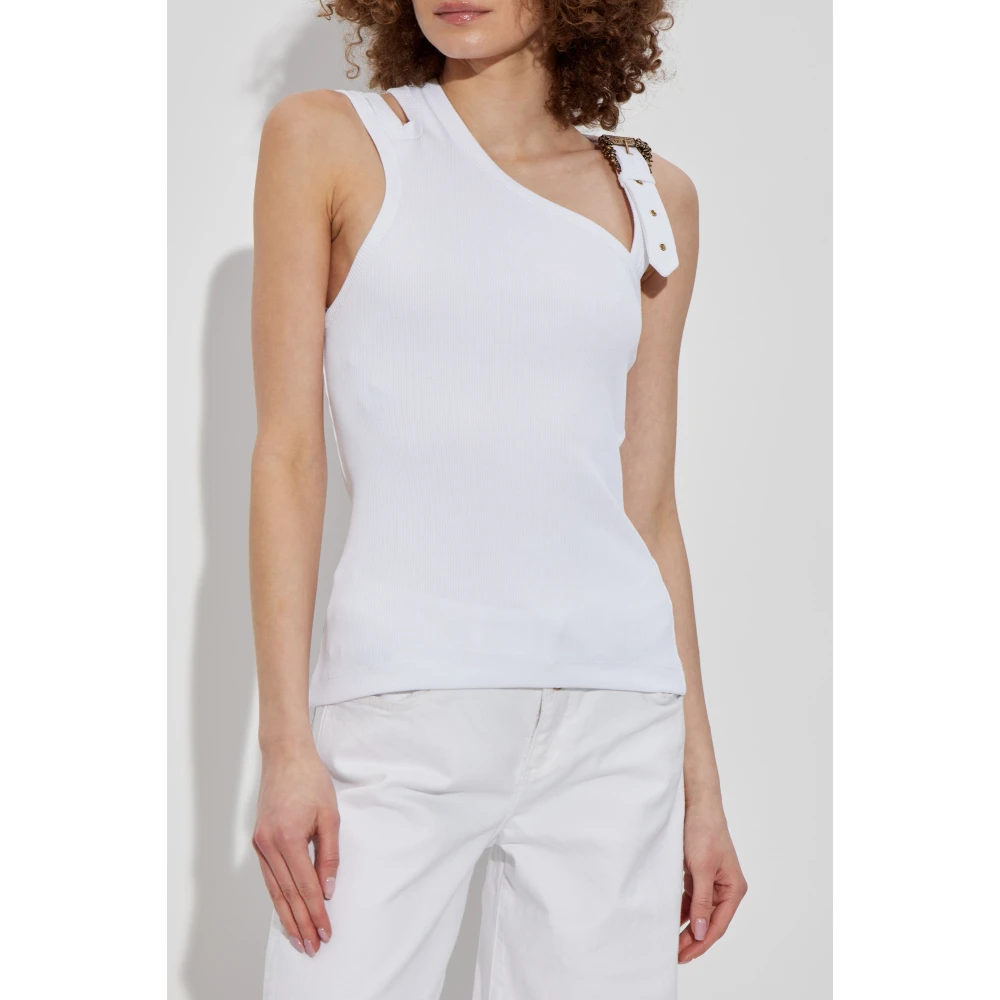 Versace Jeans Couture Geribbelde tanktop White Dames
