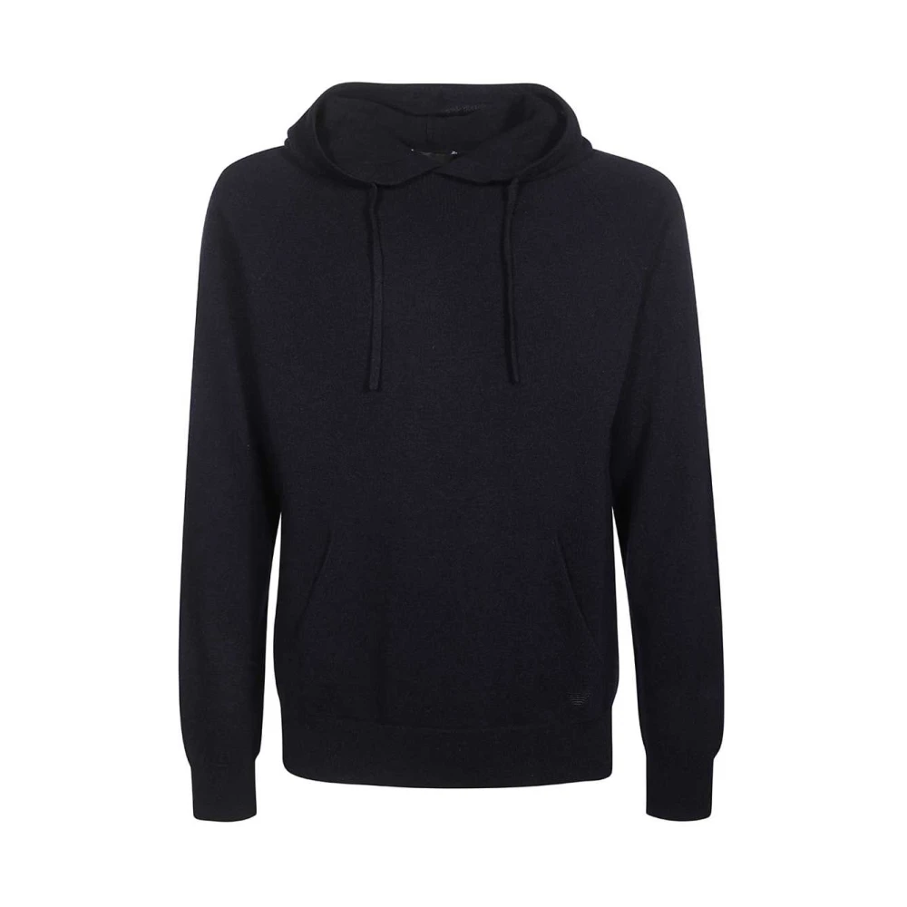 Emporio Armani Cashmere Gebreide Hoodie Blue Heren