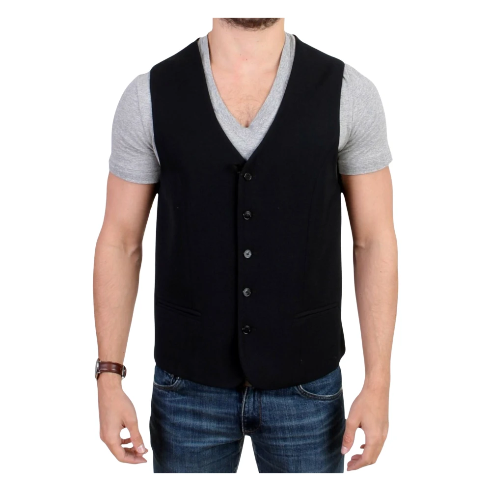 Costume National Men's Black Waistcoats, M, Elegant Wool Blend Casual Vest