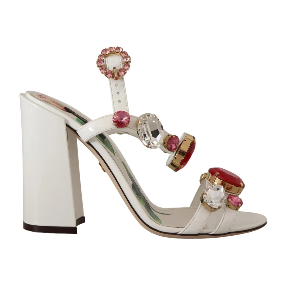 Dolce & Gabbana Women's White Leather Crystal Keira Heels Sandals