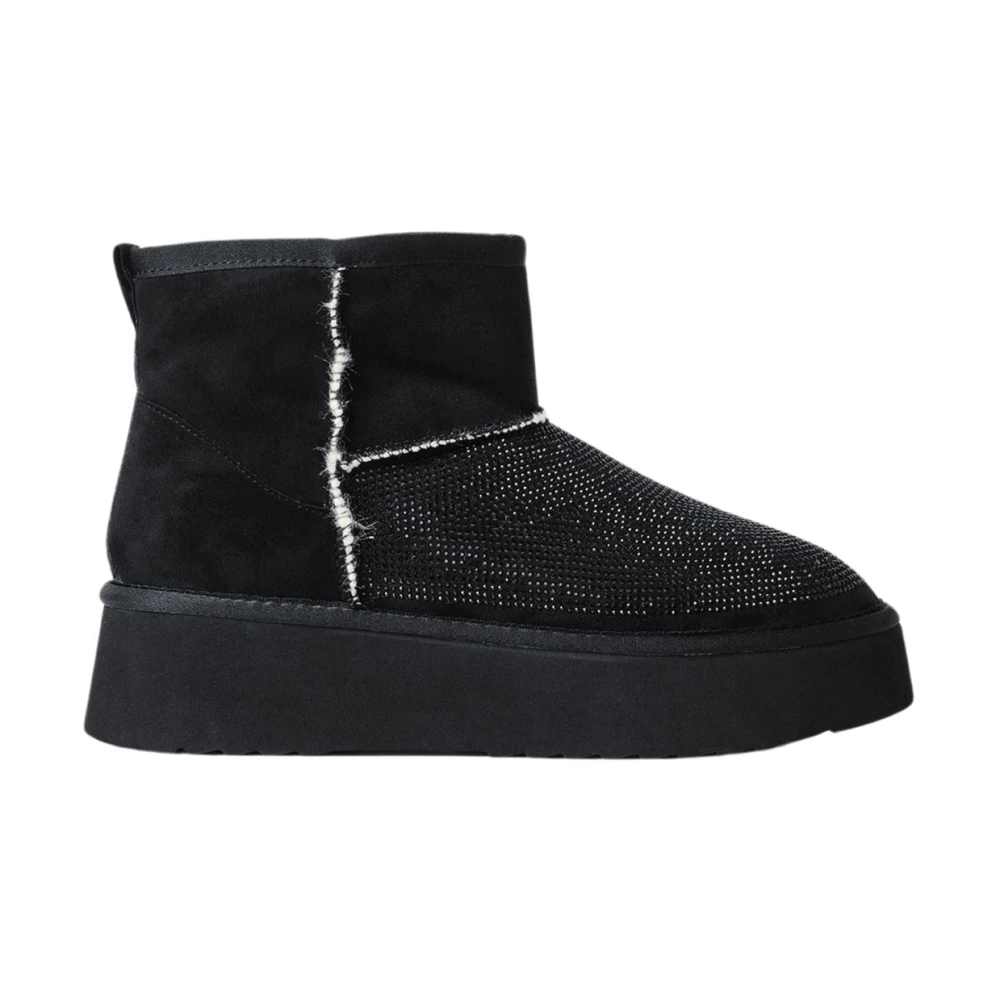 Gaëlle Paris Vrouw Zwart Schoenen Dames, 36 Eu, Polyester, Bont Eskimo Laarzen Met Strass