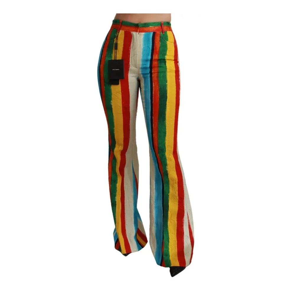 Dolce & Gabbana Women's Multicolor Wide Trousers, Xs, Striped High Waist Flared Trousers