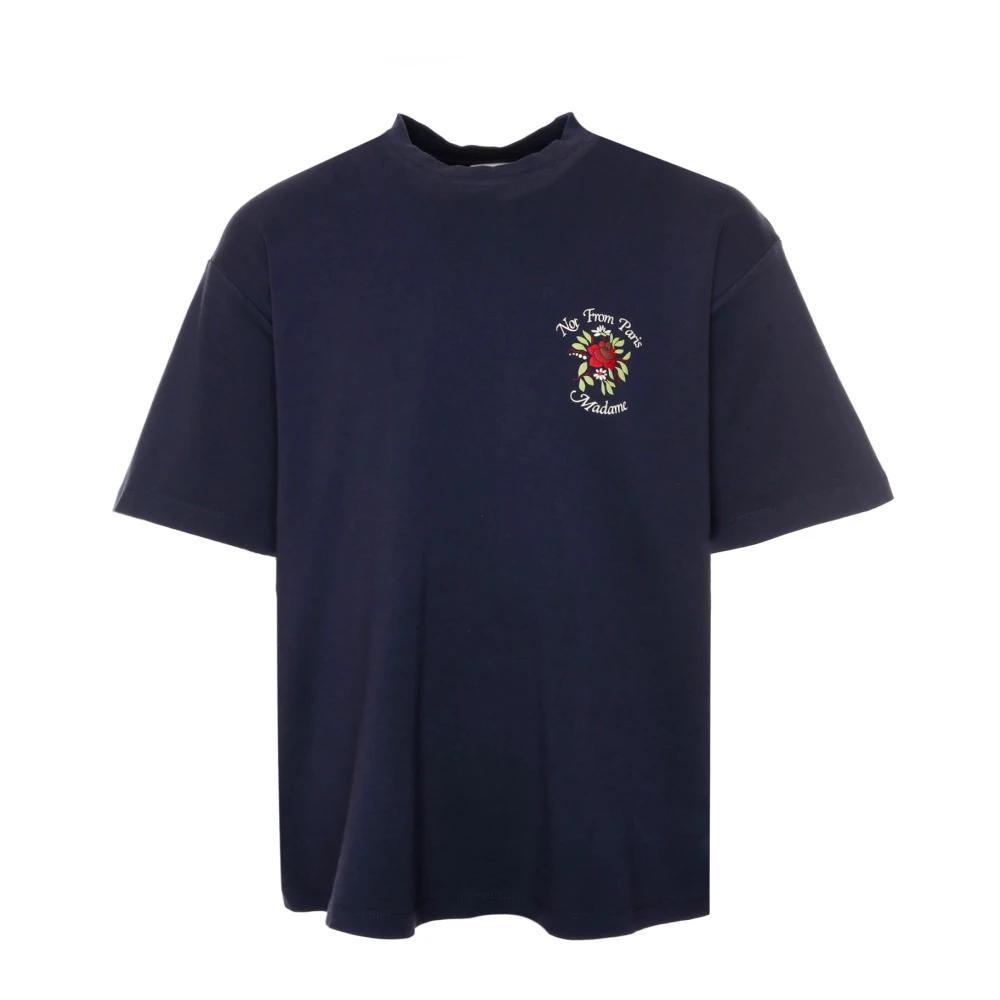 Drole de Monsieur Bloemen Slogan T-shirt Oversized Fit Blue Heren