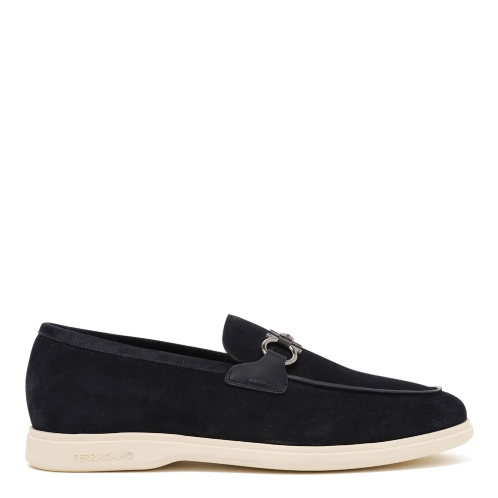 Ferragamo Men's Blue Loafers, 7 Uk, Informal Moccasin With Gancini Ornat
