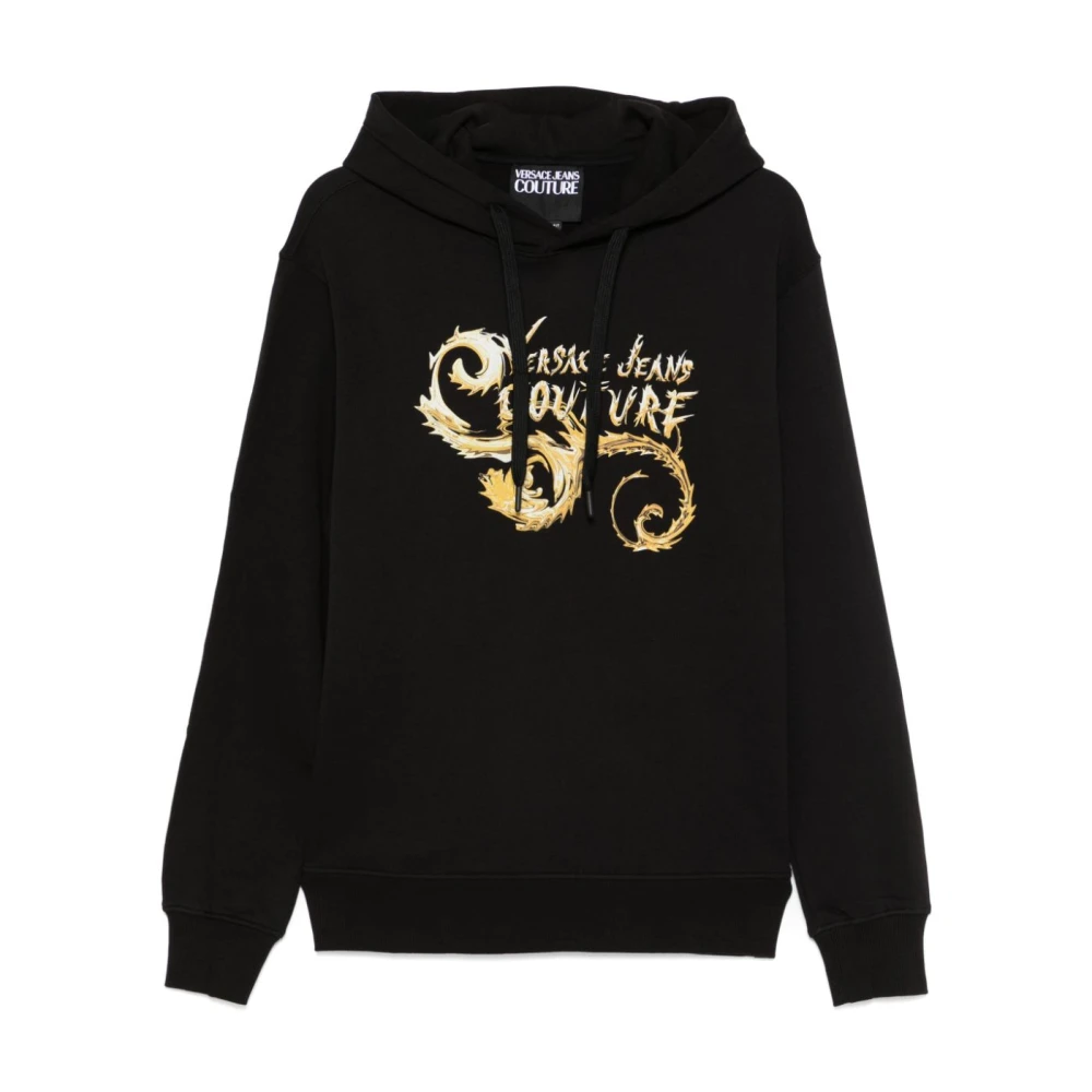 Versace Jeans Couture Men's Black Hoodies,, Cotton Hoodie With Logo Print Large