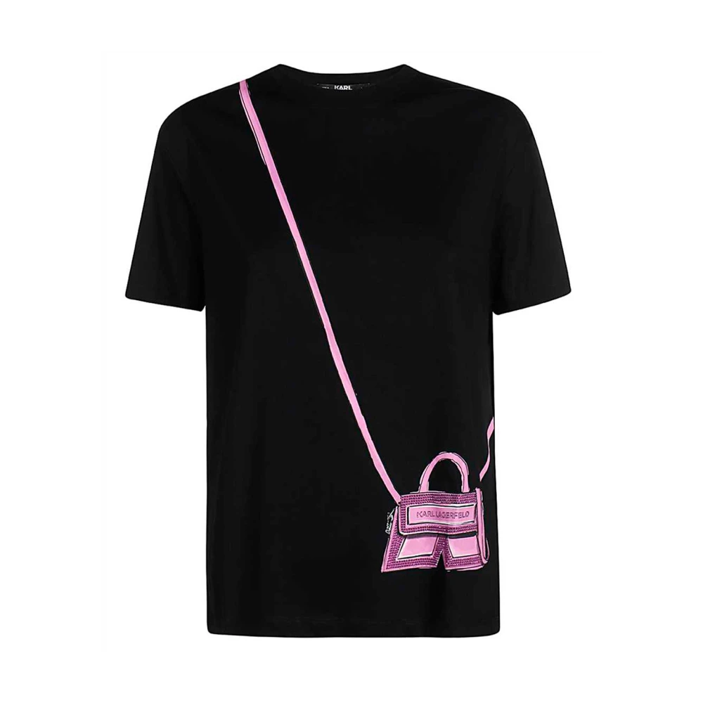 Karl Lagerfeld Biologisch katoenen T-shirt met korte mouwen en speels tasontwerp Black Dames