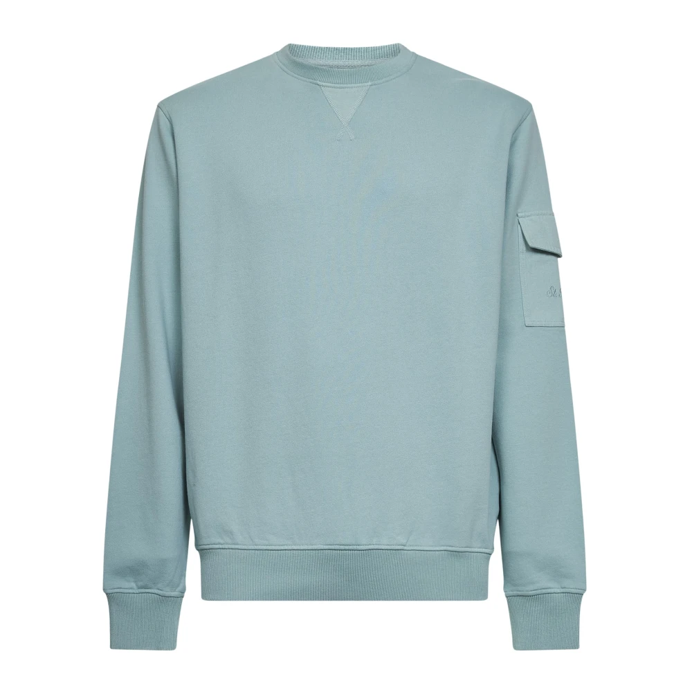 Mc2 Saint Barth Men's Green Sweatshirts, L, Ribbed Crewneck Sweatshirt