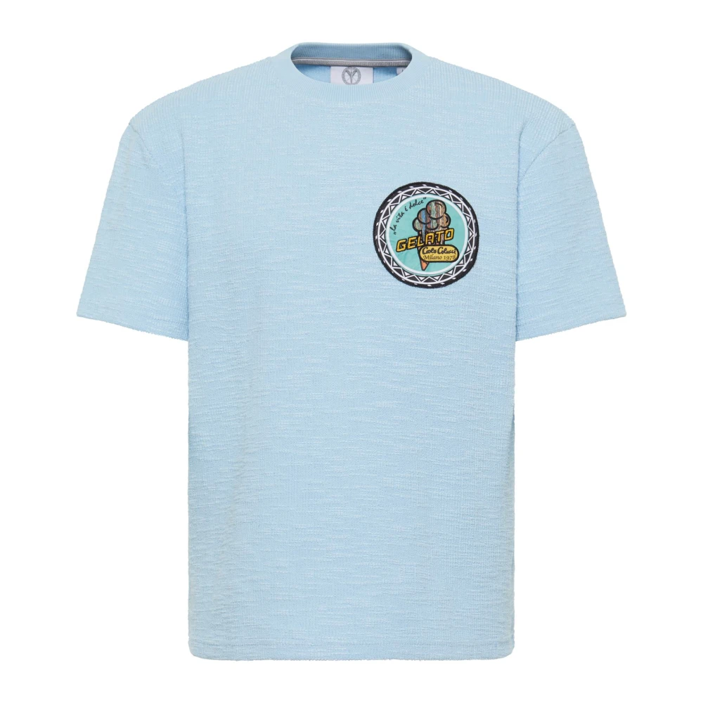 Carlo colucci Bouclé T-shirt met textuureffect Blue Heren