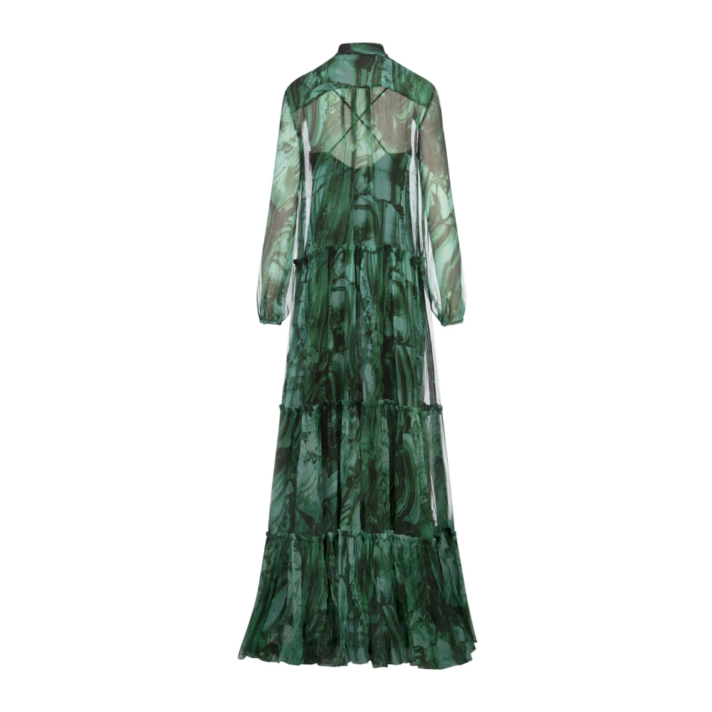 Roberto Cavalli Lange Zijden Jurk Met Groene Malachietprint Green Dames