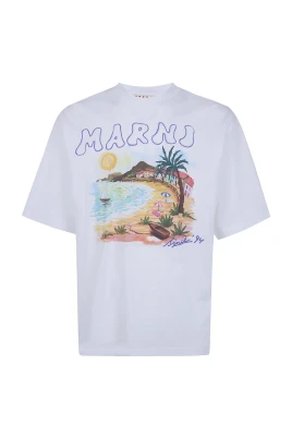 T-shirt i bomull med strandtryck