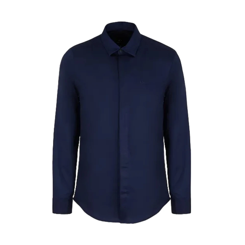 Armani Exchange Blauw Overhemd met Logo Lange Mouwen Blue Heren