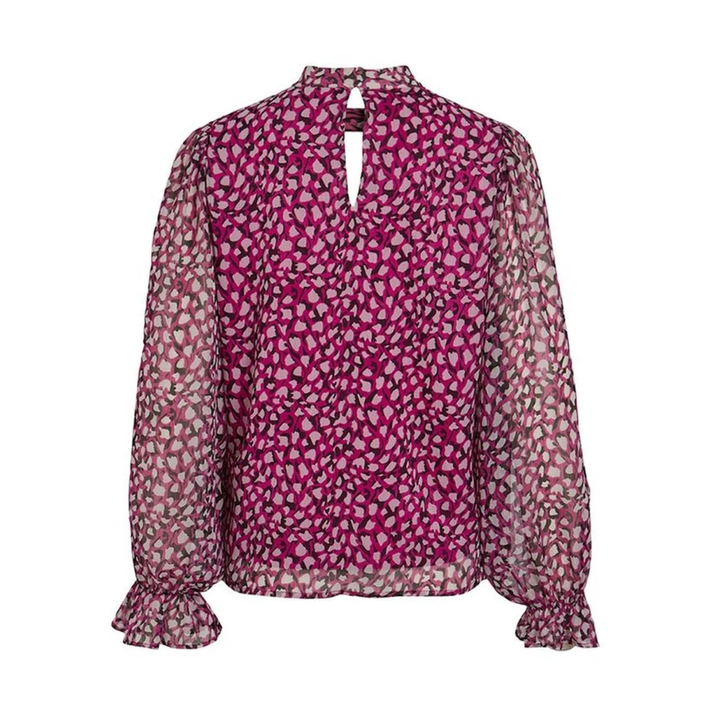 Vila Dierenprint Hoge Hals Blouse Vrouwen Pink Dames