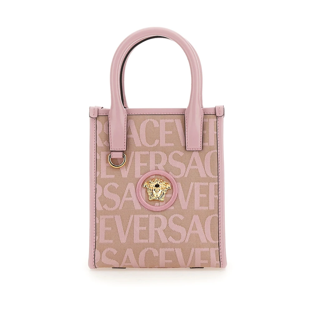 Versace Allover Logo Mini Shopper Tas Pink Dames