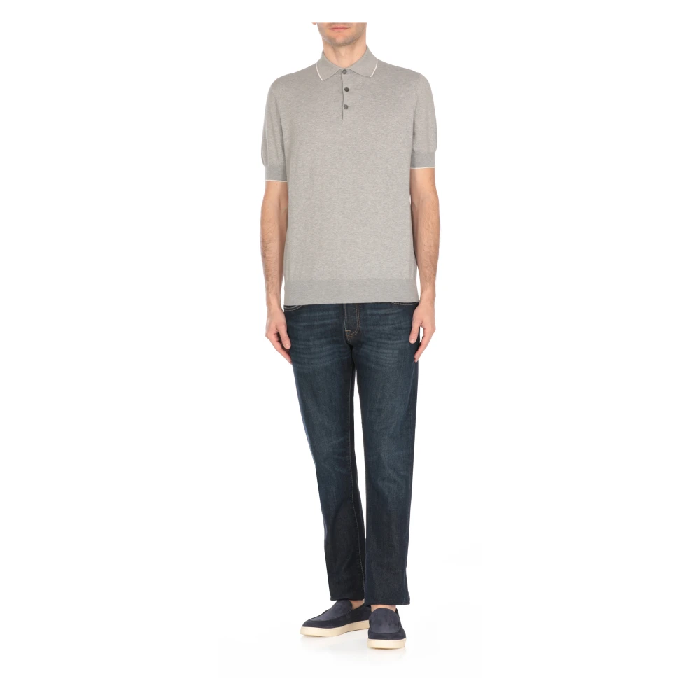BRUNELLO CUCINELLI Grijze Katoenen Poloshirt met Knopen Gray Heren