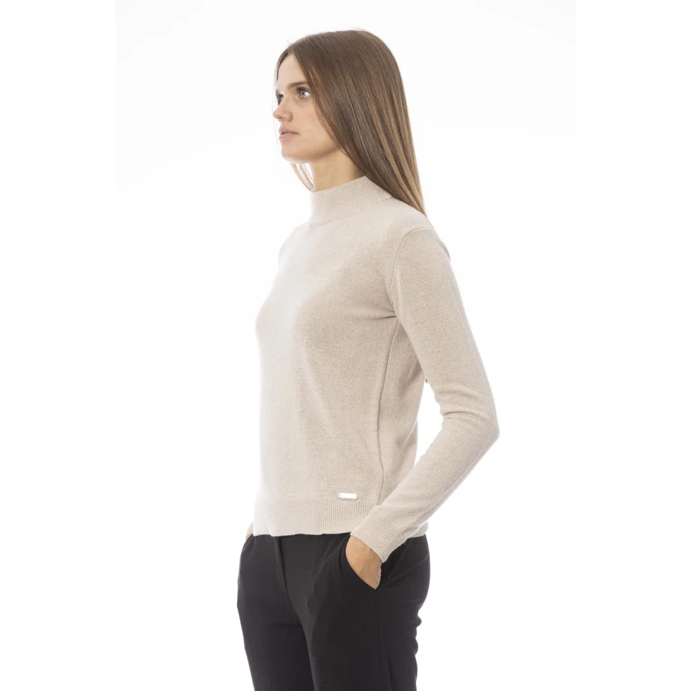 Baldinini Trendy Gebreide Trui met Monogramdetail Beige Dames
