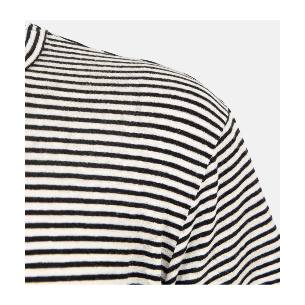 Amaránto Gestreept Katoen Linnen Crewneck T-shirt Black Heren