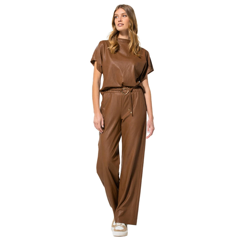 Caroline Biss Eco Lederen Korte Mouw Top Brown Dames
