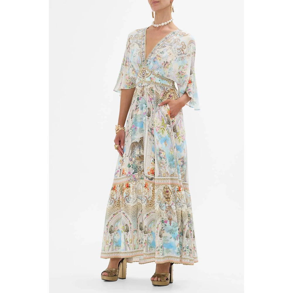 Camilla Zijden jurk met zoom ruche Multicolor Dames