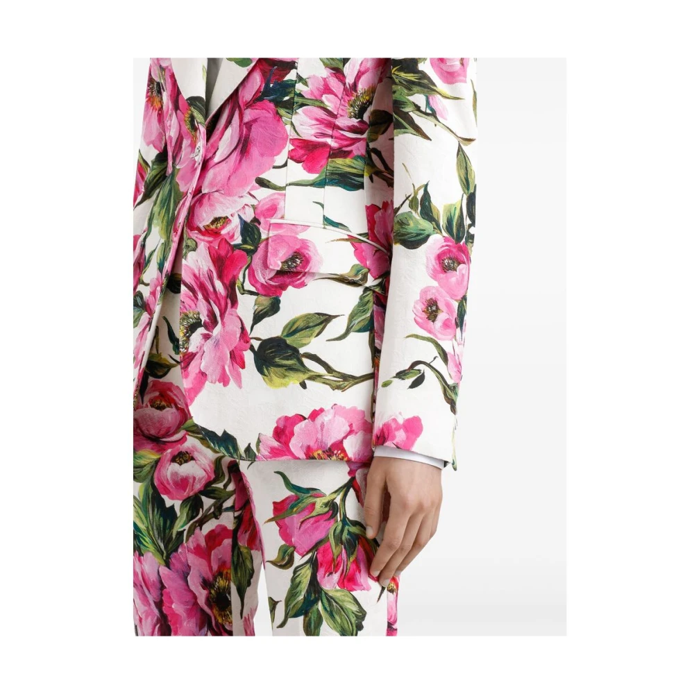 Dolce & Gabbana Witte Blazer met Vetersluiting en Schoudervullingen Multicolor Dames