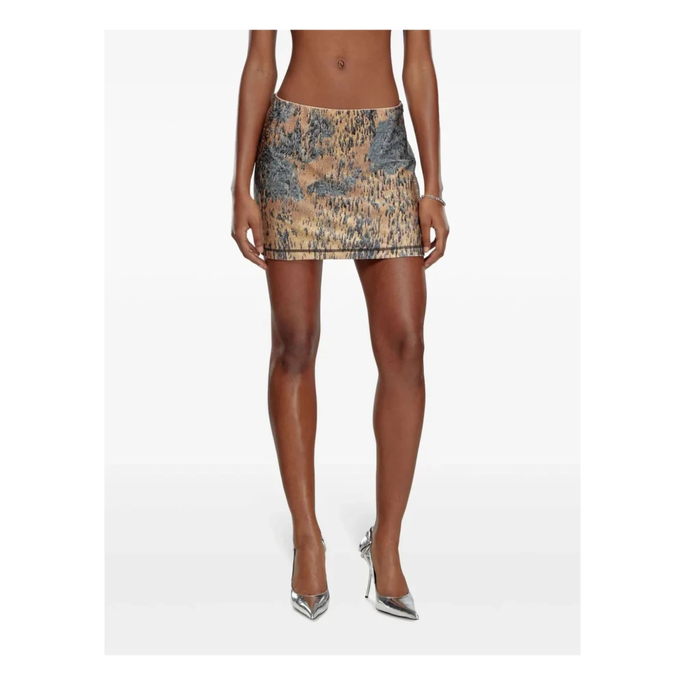 Diesel Beige O-kory Rok met Abstracte Print Multicolor Dames