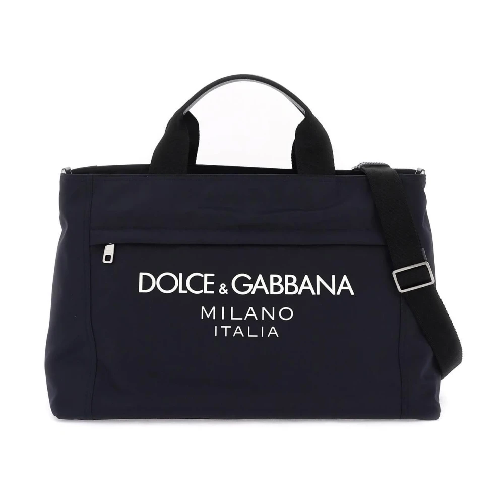 Dolce & Gabbana Nylon duffelväska med gummerad logotyp Blue, Herr