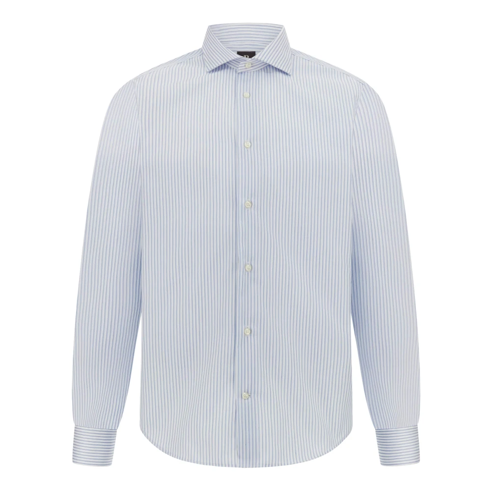 Boggi Milano Ultimate NON Iron Gestreept Katoenen Overhemd Slim Fit Blue Heren