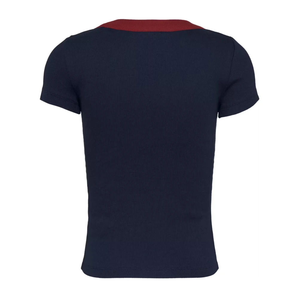 Tommy Jeans Stretch Katoenen T-shirt Blauw Patched Logo Blue Dames
